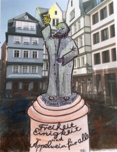 Friedrich Stoltze als Sozialrevolutionär auf dem Hühnermarkt, Collage